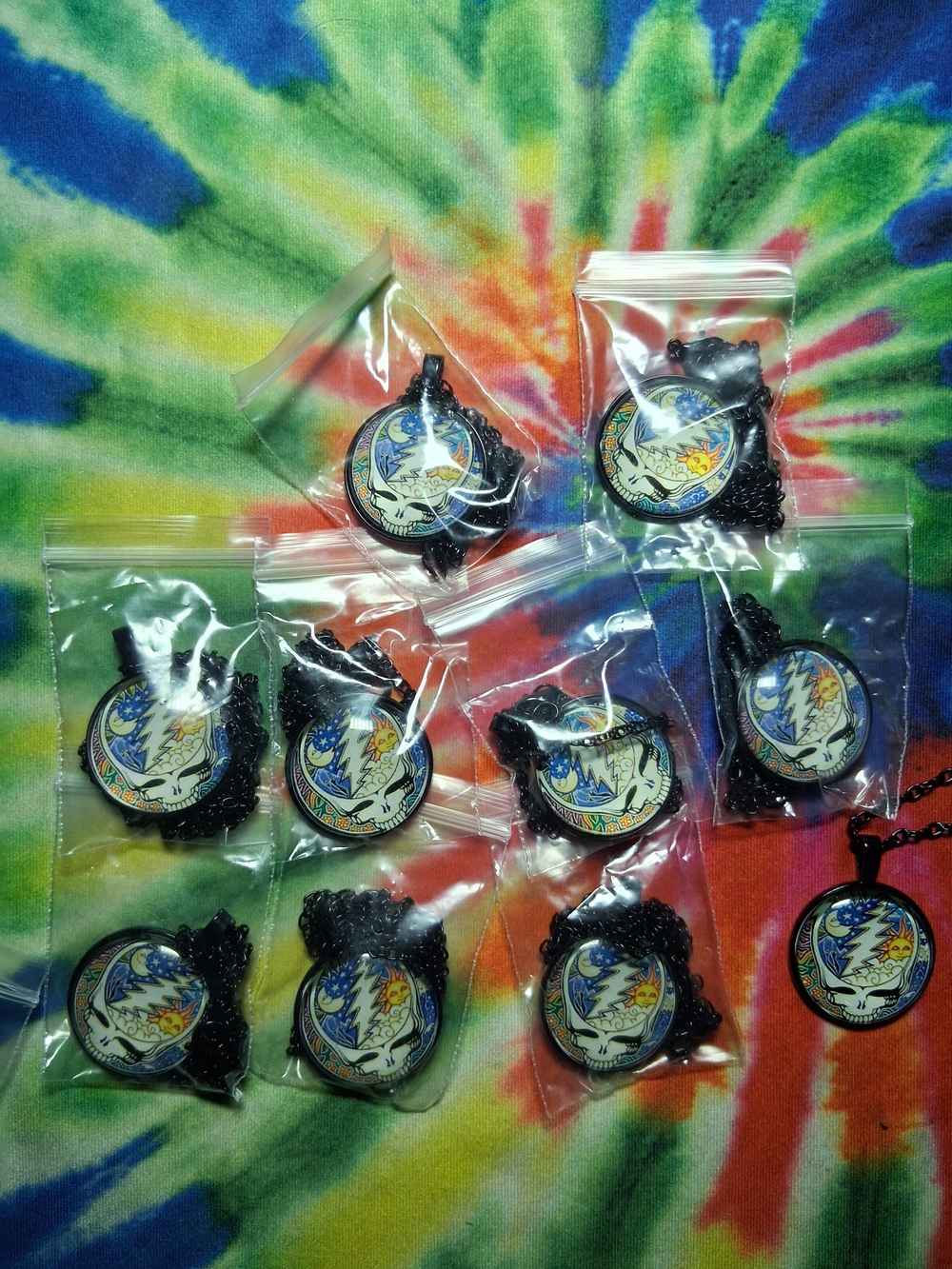 10 Grateful Dead Moon And Sun Stealie Pendants With Black Chain Wholesale